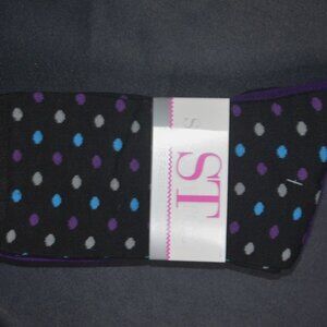 Silvertoe Women’s Fashion Crew Socks 3-Pair Pack – Black, Purple & Polka Dot, Mi